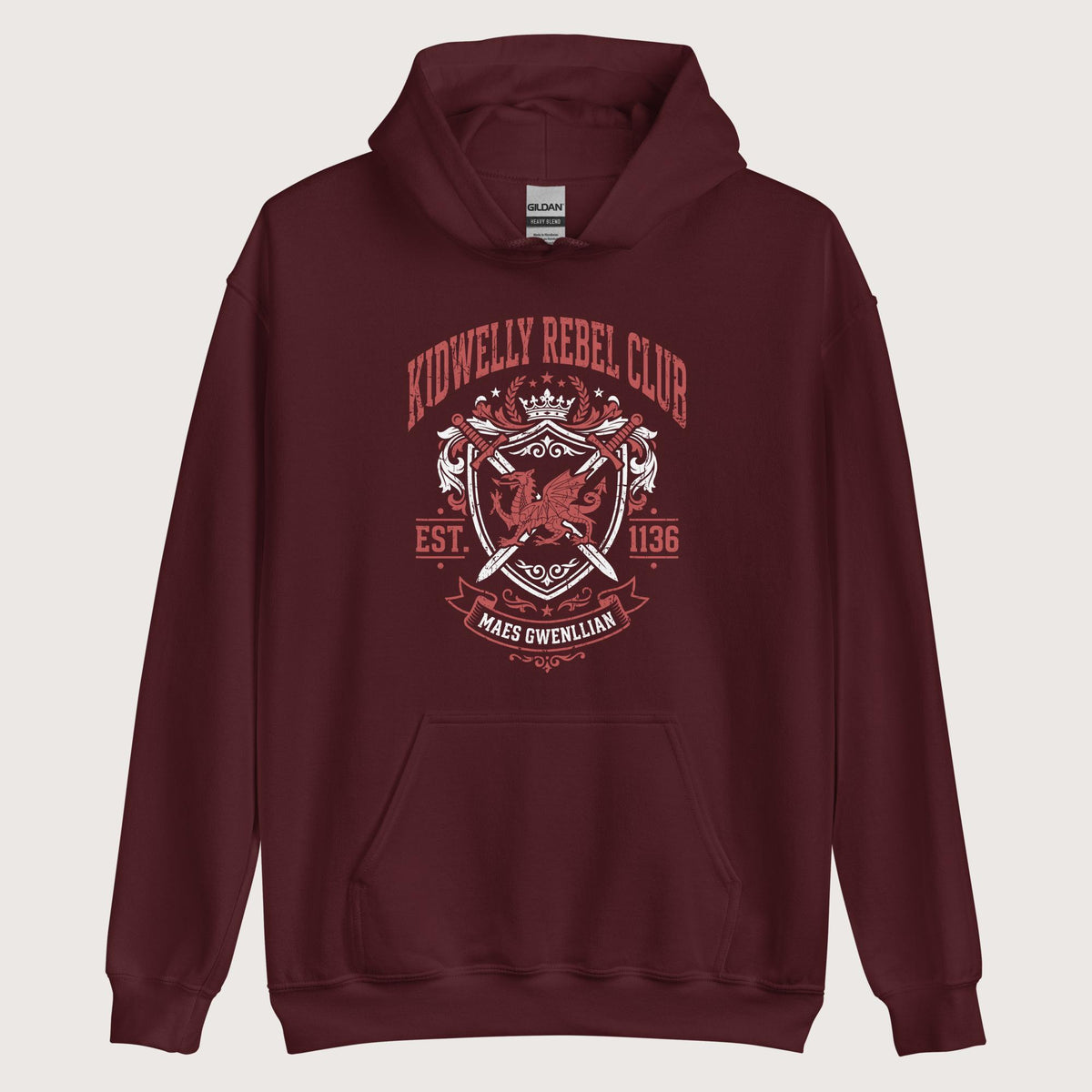 Maroon Kidwelly Rebel Club Maes Gwenllian 1136 Hoodie - history buff gift by HistoHead