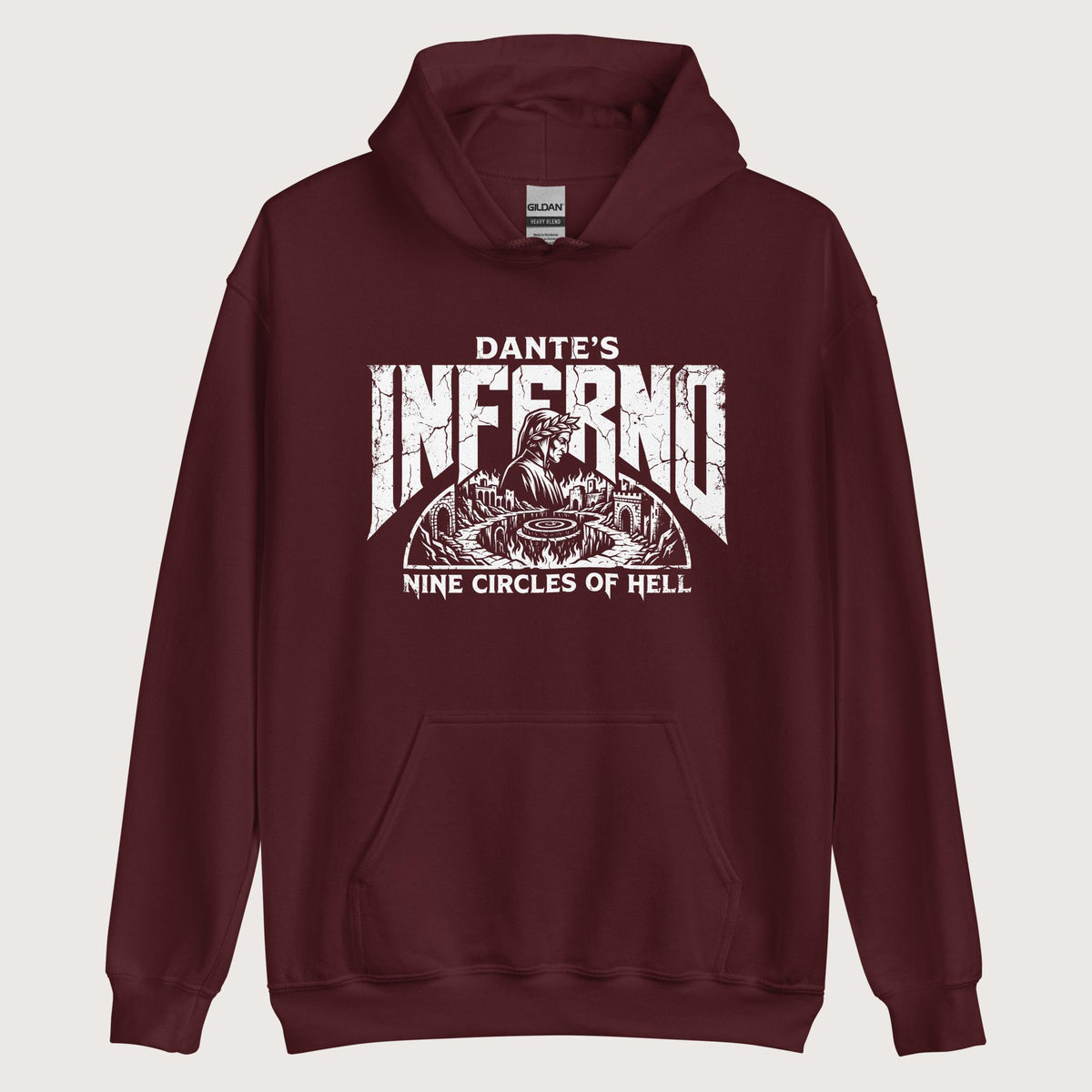 Maroon Dante's Inferno Hoodie - history buff gift by HistoHead