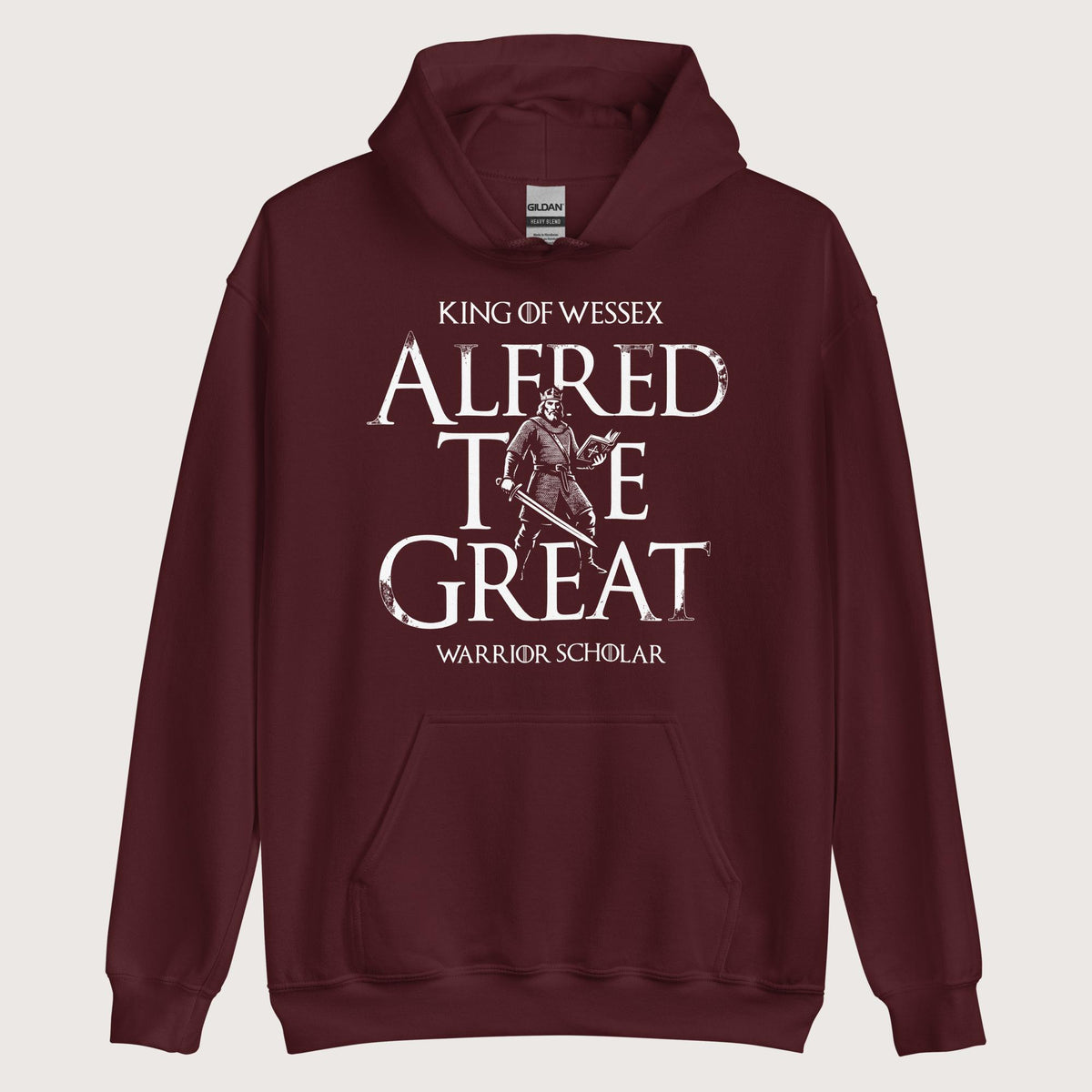 Maroon Alfred the Great Scholar King Hoodie - history buff gift by HistoHead