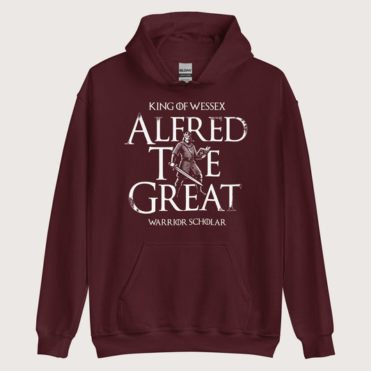Maroon Alfred the Great Scholar King Hoodie - history buff gift by HistoHead