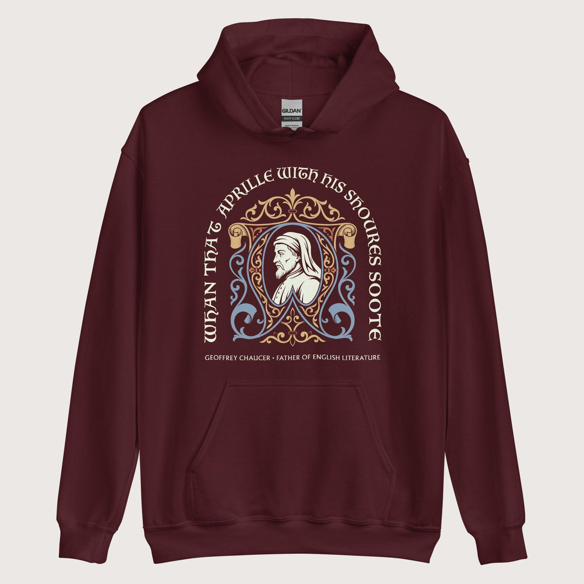 Maroon Geoffrey Chaucer Hoodie - history buff gift by HistoHead