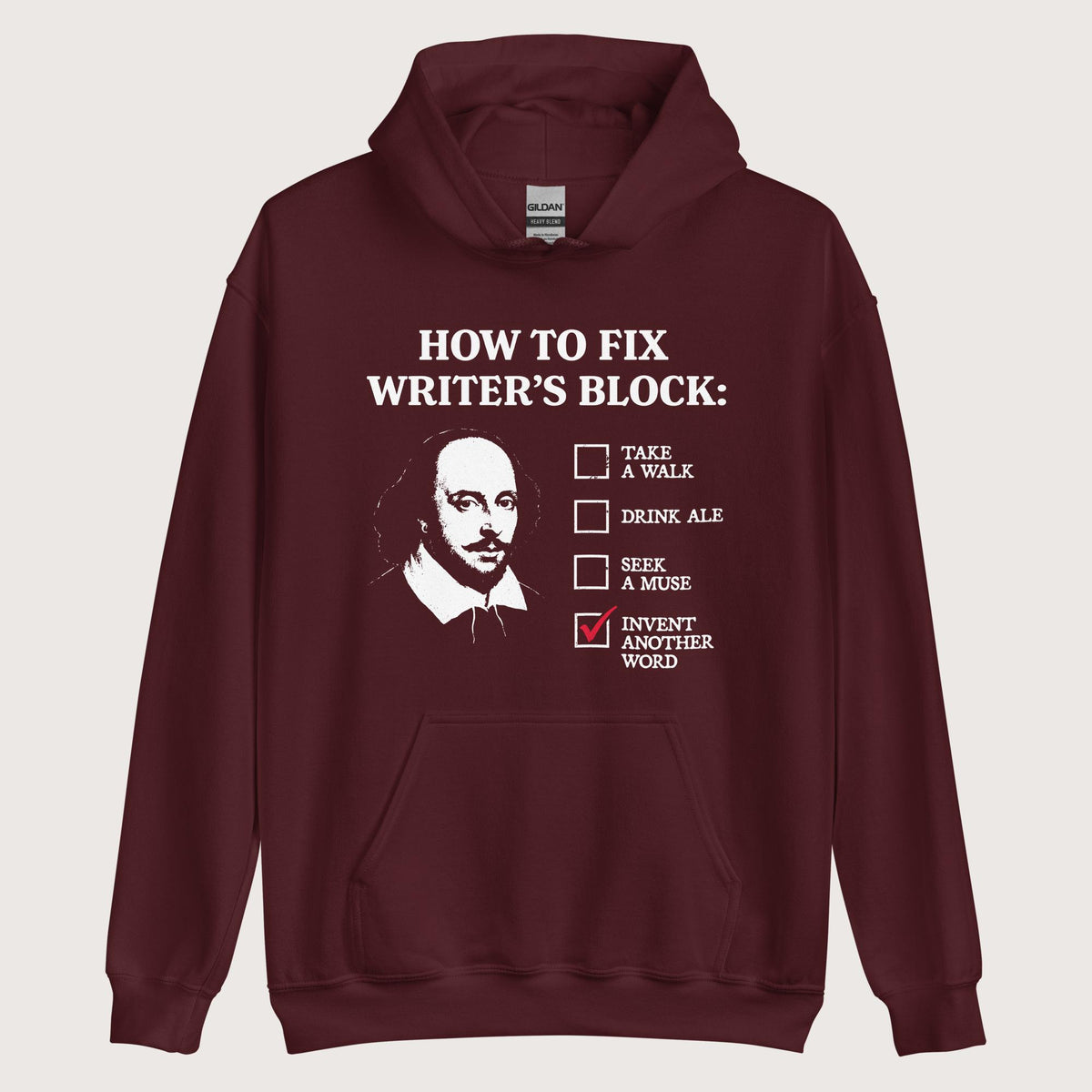 Maroon Shakespeare How to Fix Writer's Block Hoodie - history buff gift by HistoHead