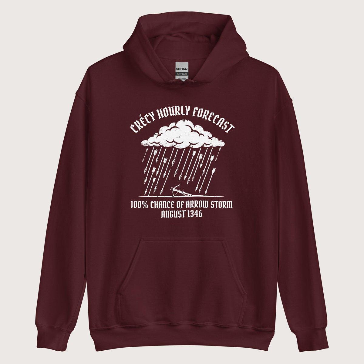 Maroon Crecy Arrow Storm Forecast Hoodie - history buff gift by HistoHead