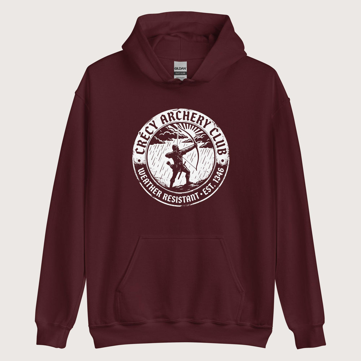 Maroon Crecy Archery Club Hoodie - history buff gift by HistoHead