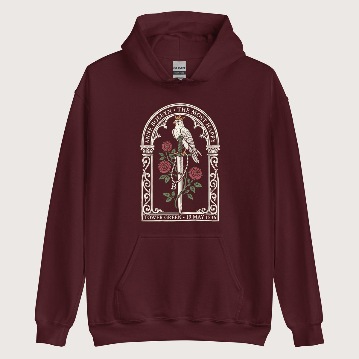 Maroon Anne Boleyn Falcon Hoodie - history buff gift by HistoHead