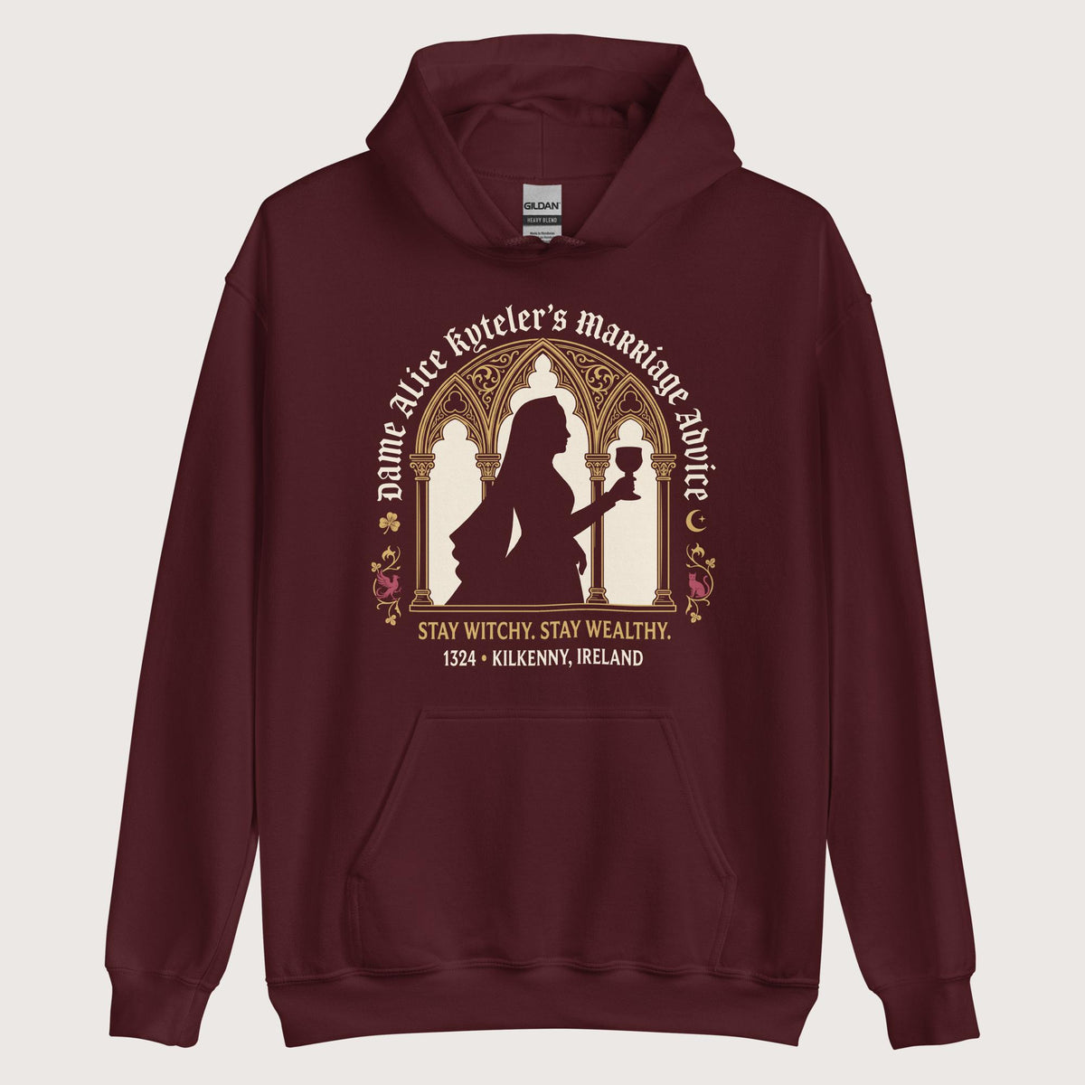 Maroon Alice Kyteler's Marriage Advice Hoodie - history buff gift by HistoHead