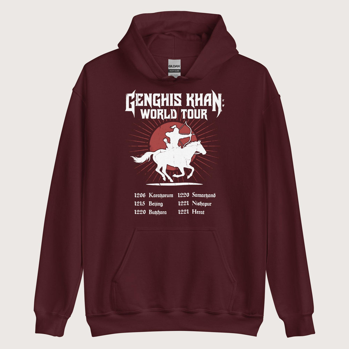 Maroon Genghis Khan World Tour Hoodie - history buff gift by HistoHead
