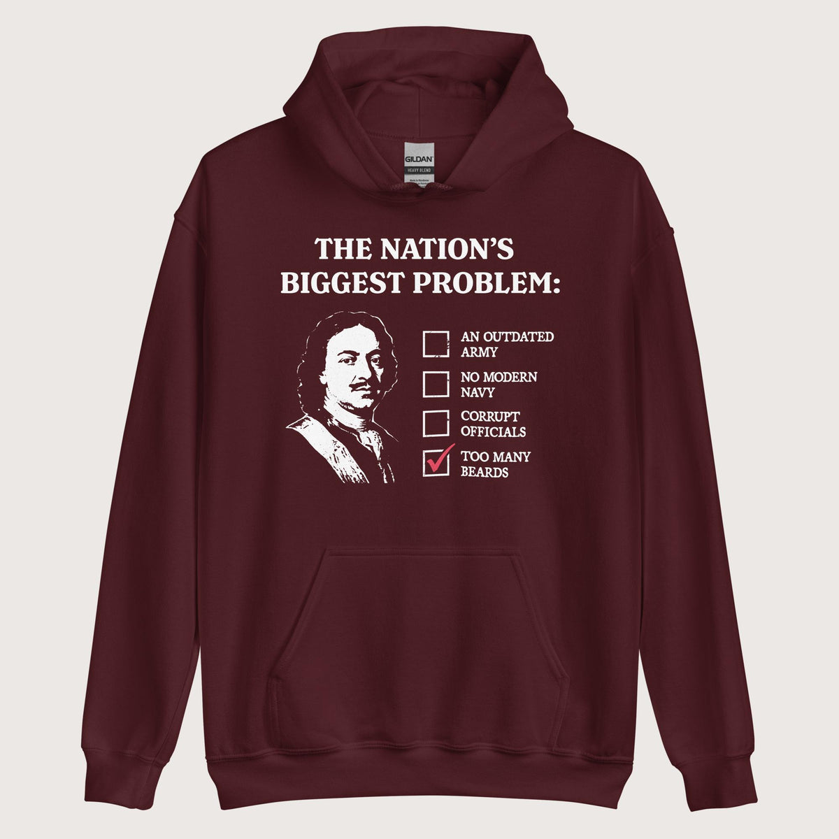 Maroon Peter the Great's Beard Tax Hoodie - history buff gift by HistoHead