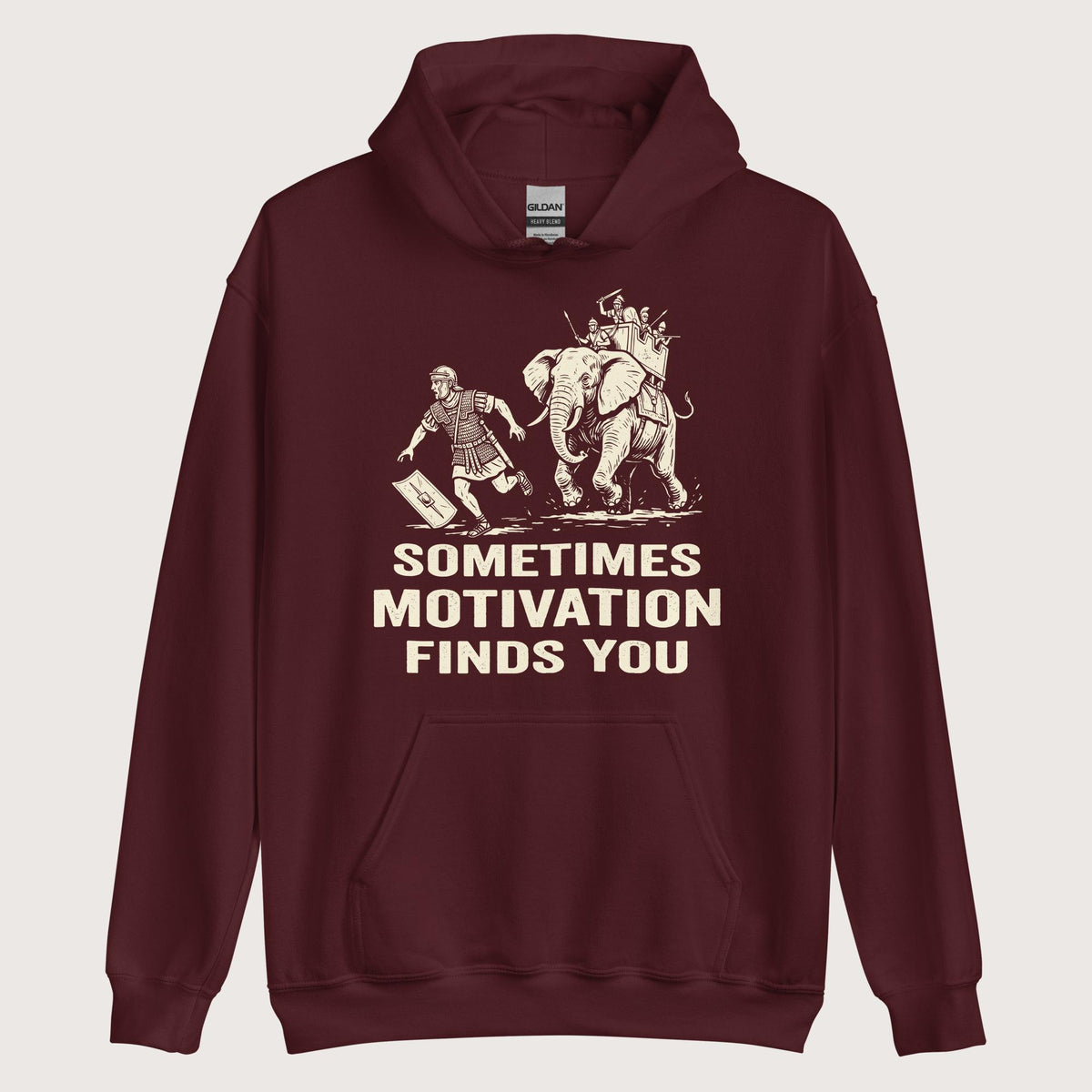 Maroon Motivation Finds You War Elephant Edition Hoodie - history buff gift by HistoHead