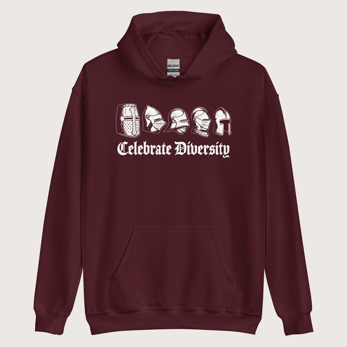 Maroon Celebrate Diversity Medieval Helmets Edition Hoodie - history buff gift by HistoHead