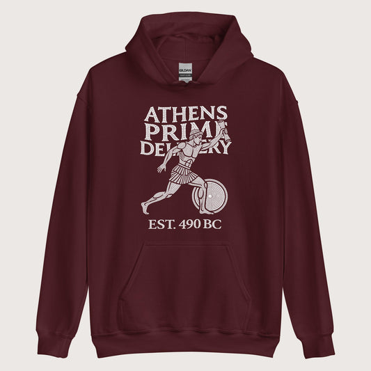 Maroon Athens Prime Delivery Hoodie - history buff gift by HistoHead