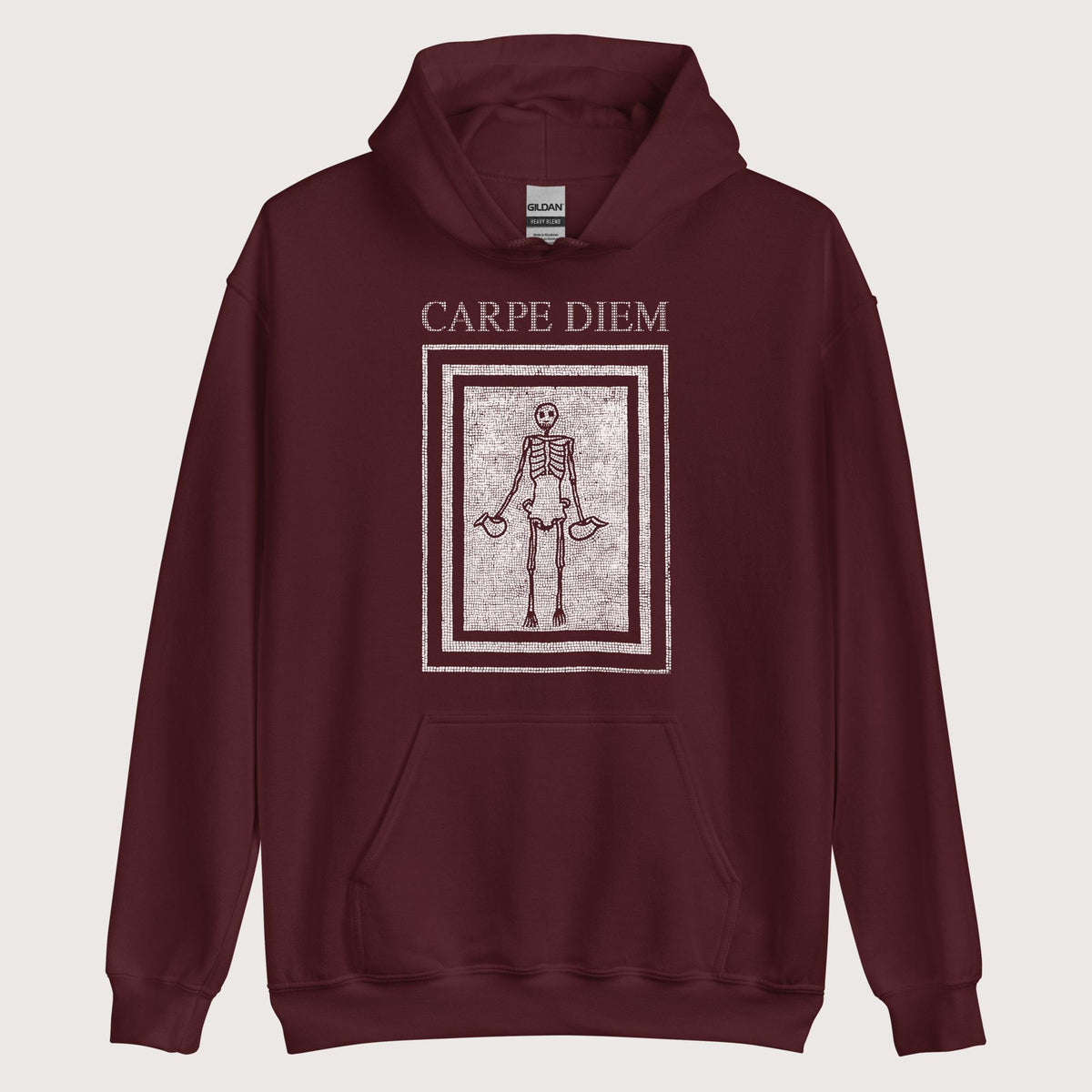 Maroon Carpe Diem Skeleton Hoodie - history buff gift by HistoHead