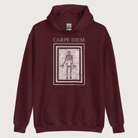 Maroon Carpe Diem Skeleton Hoodie - history buff gift by HistoHead