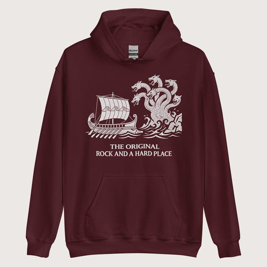 Maroon Odyssey Rock and a Hard Place Hoodie - history buff gift by HistoHead