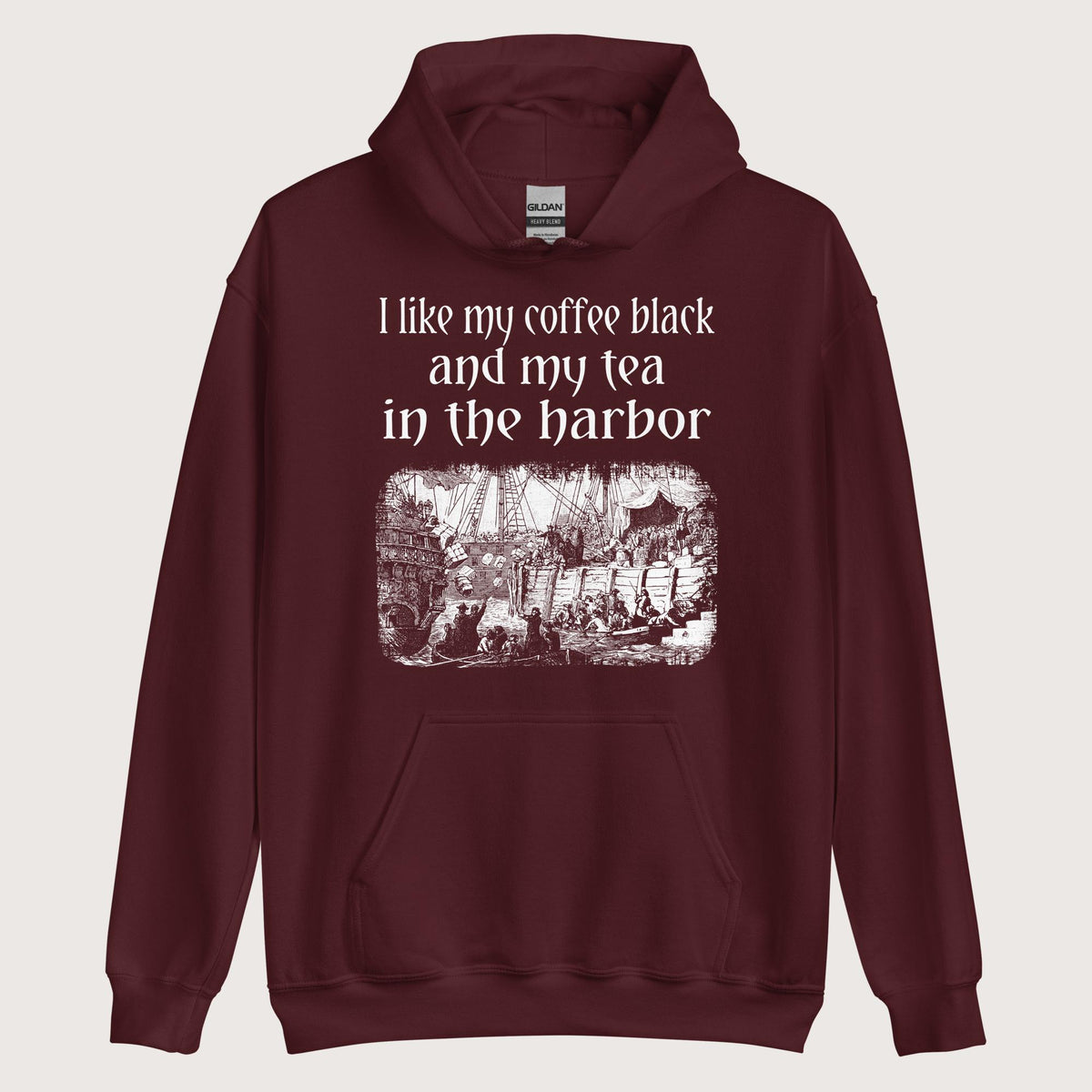 Maroon Coffee Black Tea in the Harbor Hoodie - history buff gift by HistoHead