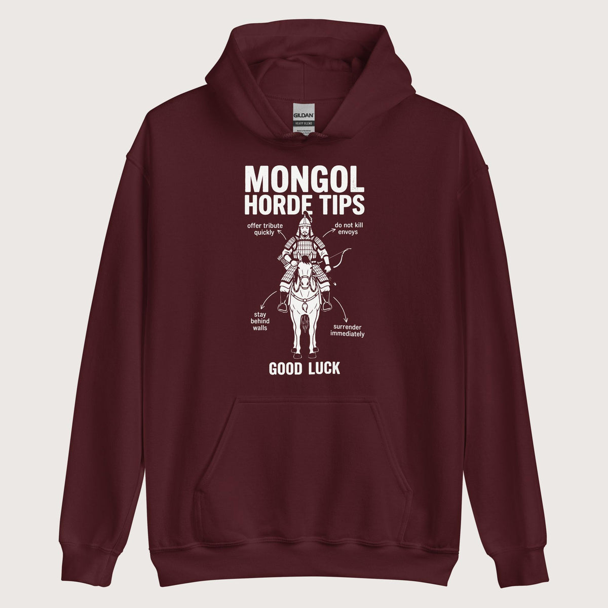 Maroon Mongol Horde Tips Hoodie - history buff gift by HistoHead