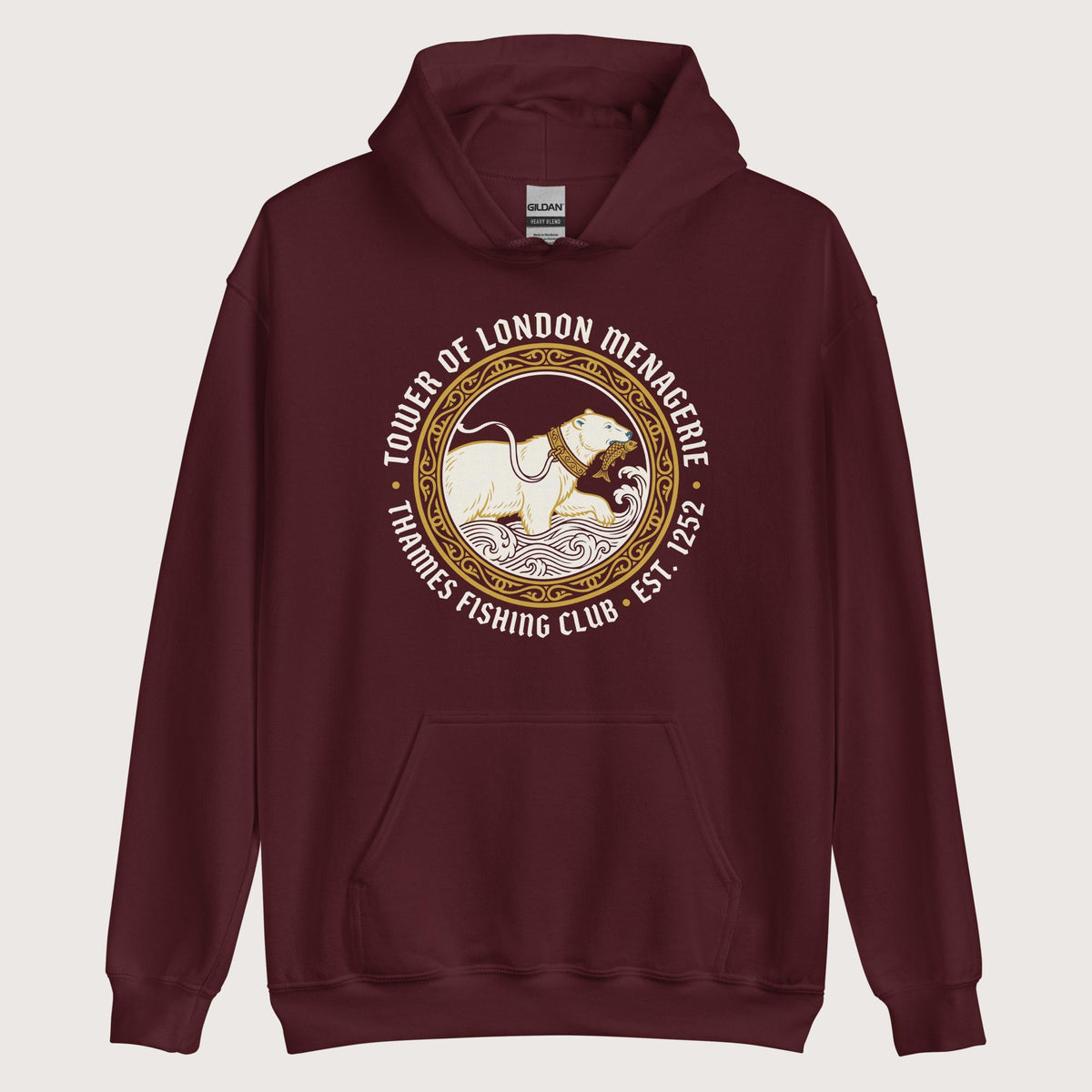 Maroon Tower Of London Menagerie Thames Fishing Club Hoodie - history buff gift by HistoHead