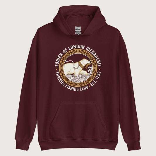 Maroon Tower Of London Menagerie Thames Fishing Club Hoodie - history buff gift by HistoHead
