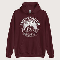 Maroon Montségur 1244 Still Here Still Heretic Hoodie - history buff gift by HistoHead