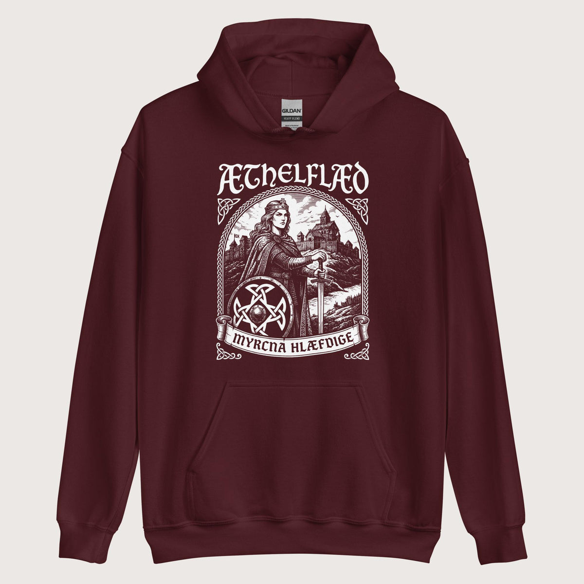Maroon Aethelflaed Lady of the Mercians Old English Hoodie - history buff gift by HistoHead