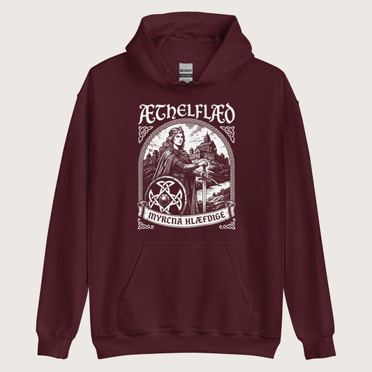 Maroon Aethelflaed Lady of the Mercians Old English Hoodie - history buff gift by HistoHead
