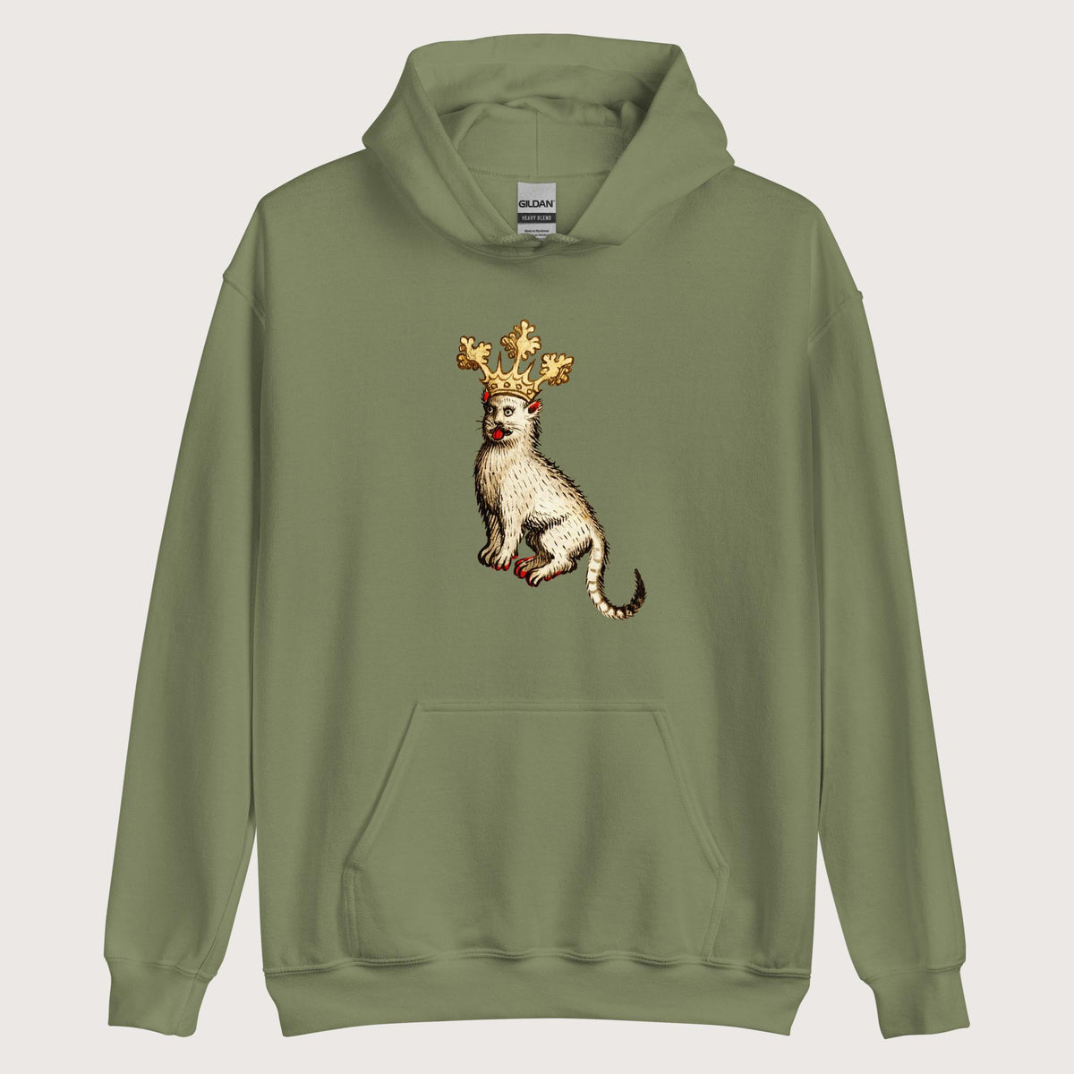 Military Green Medieval Cat King Hoodie - history buff gift by HistoHead