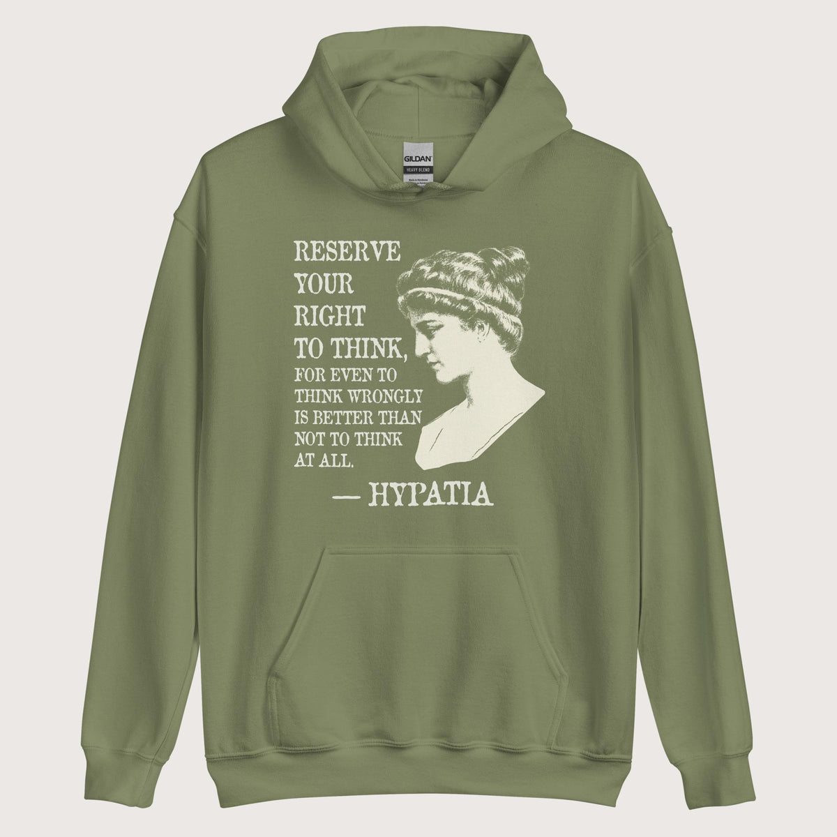 Military Green Hypatia Quote Hoodie - history buff gift by HistoHead