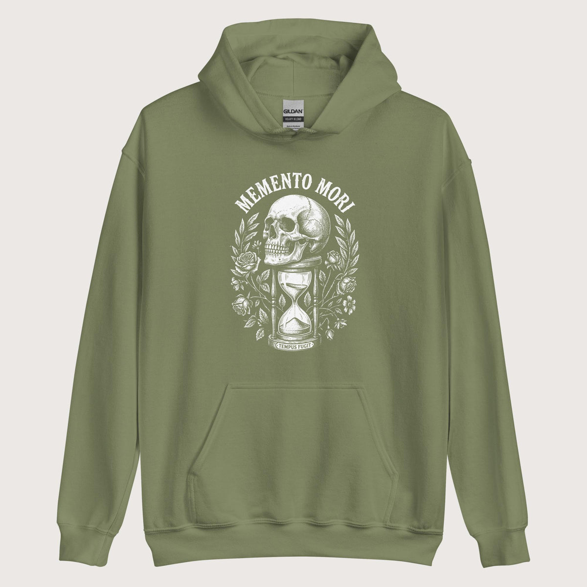 Military Green Memento Mori Tempus Fugit Hoodie - history buff gift by HistoHead