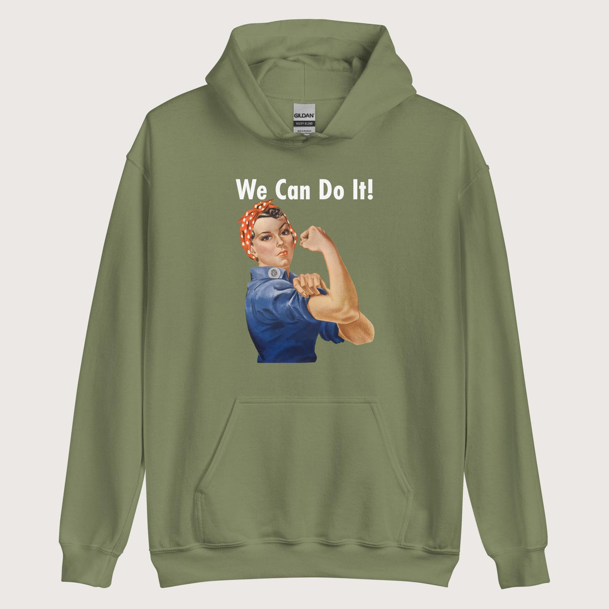 Military Green Rosie We Can Do It Hoodie - history buff gift by HistoHead