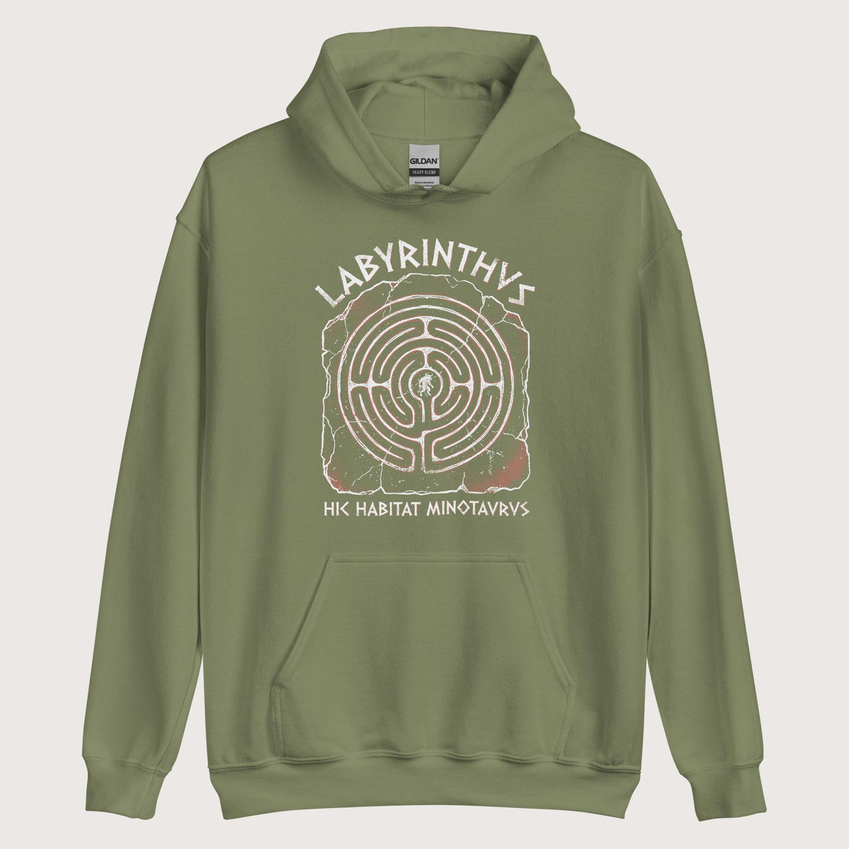 Military Green Labyrinthus Here Lives Minotaur Hoodie - history buff gift by HistoHead