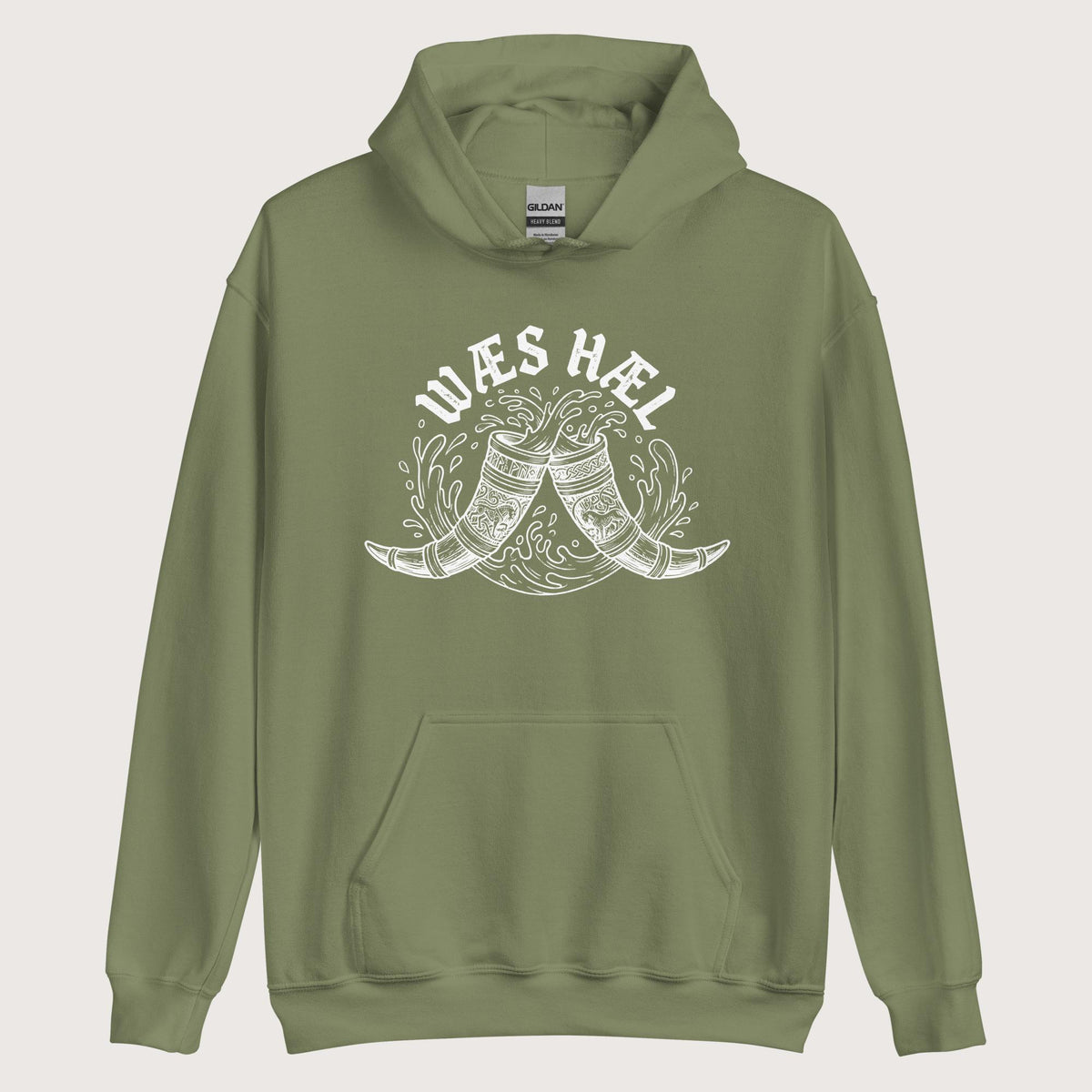 Military Green Wæs Hæl Hoodie - history buff gift by HistoHead