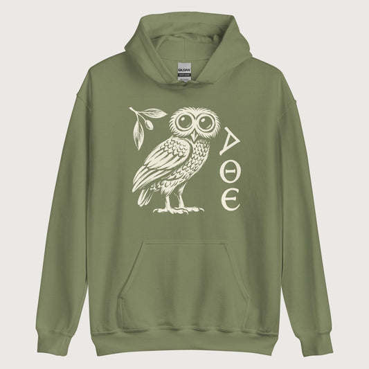 Military Green Owl of Athena Hoodie - history buff gift by HistoHead