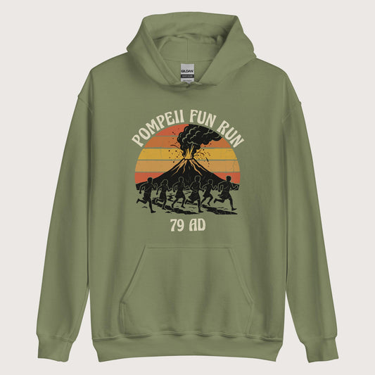 Military Green Pompeii Fun Run Retro Hoodie - history buff gift by HistoHead