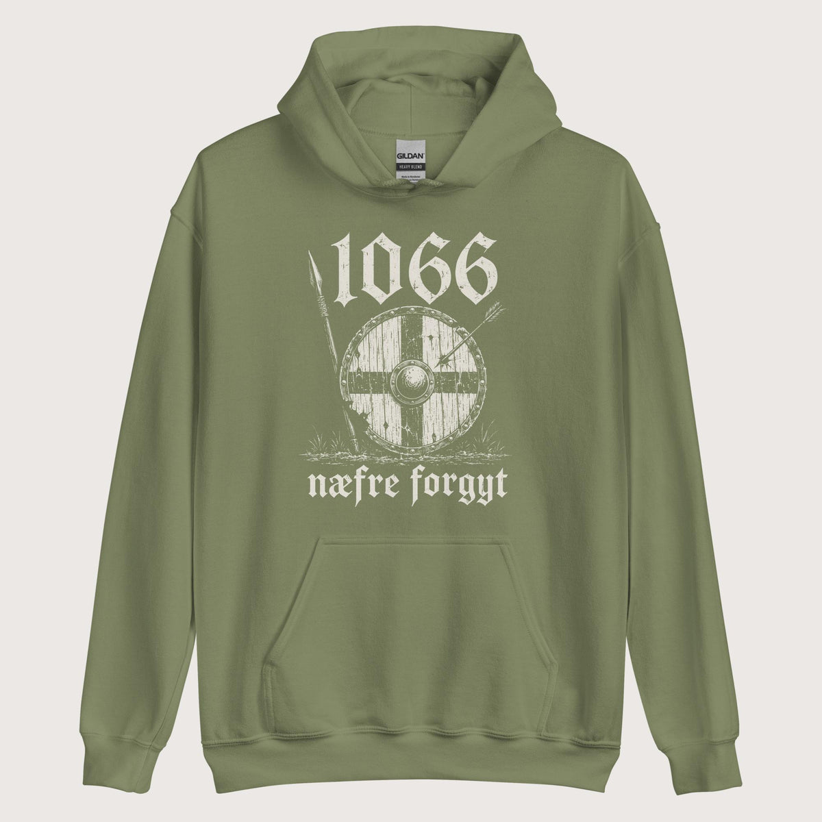 Military Green 1066 Never Forget in Old English Hoodie - history buff gift by HistoHead