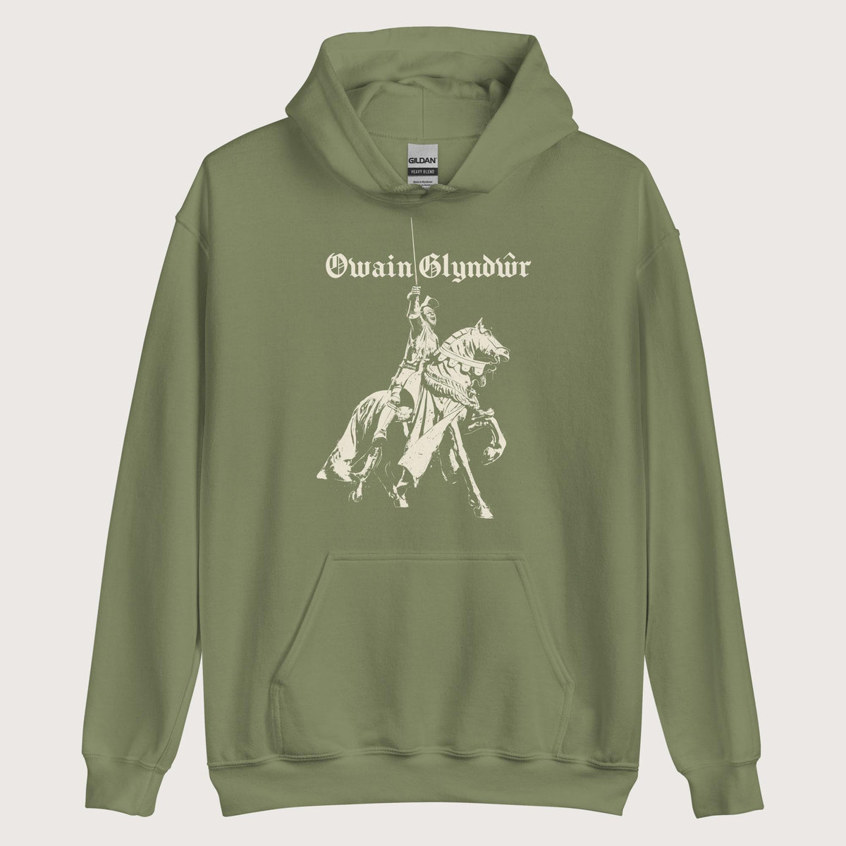 Military Green Owain Glyndŵr Statue Hoodie - history buff gift by HistoHead