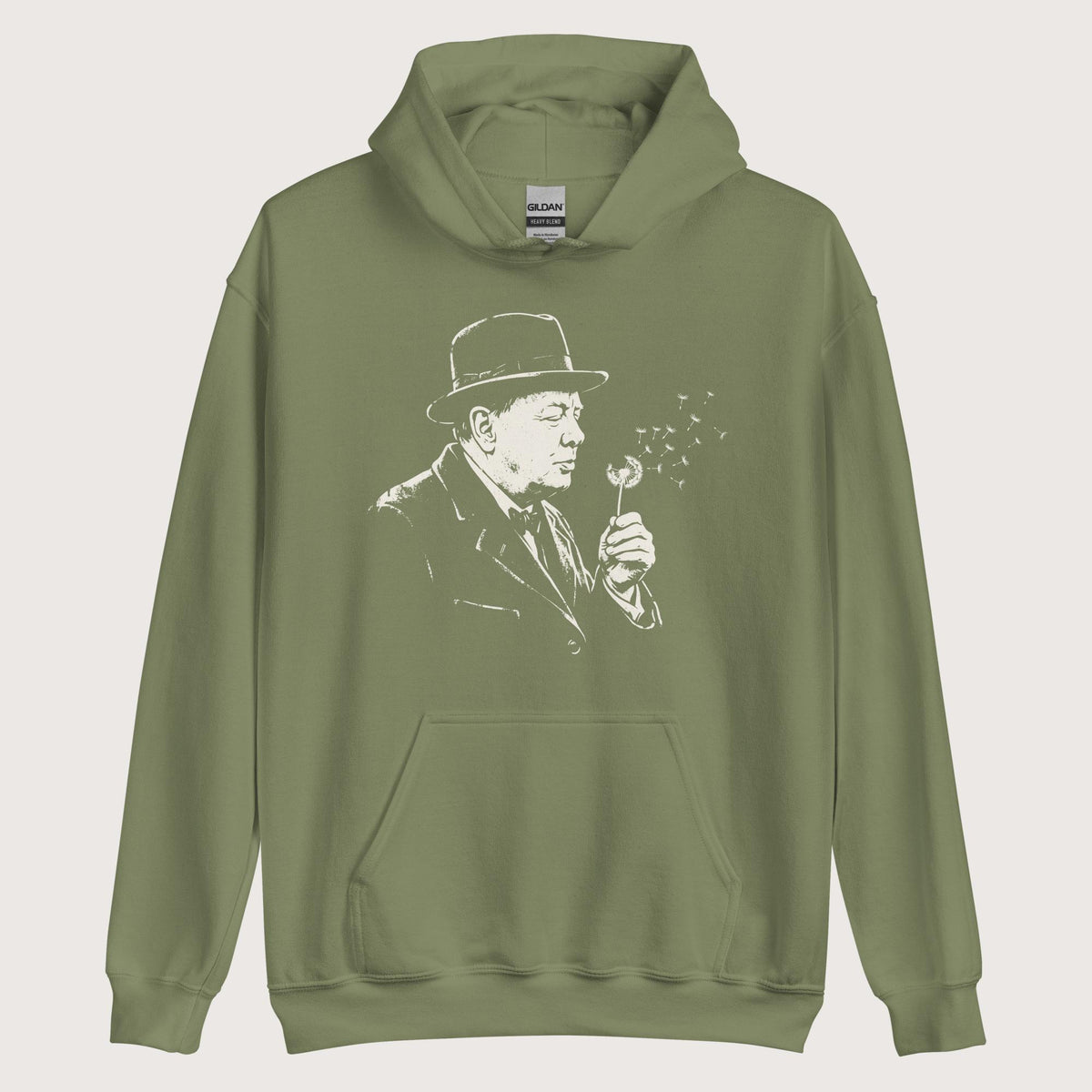 Military Green Winston Churchill Blowing Wishes Hoodie - history buff gift by HistoHead