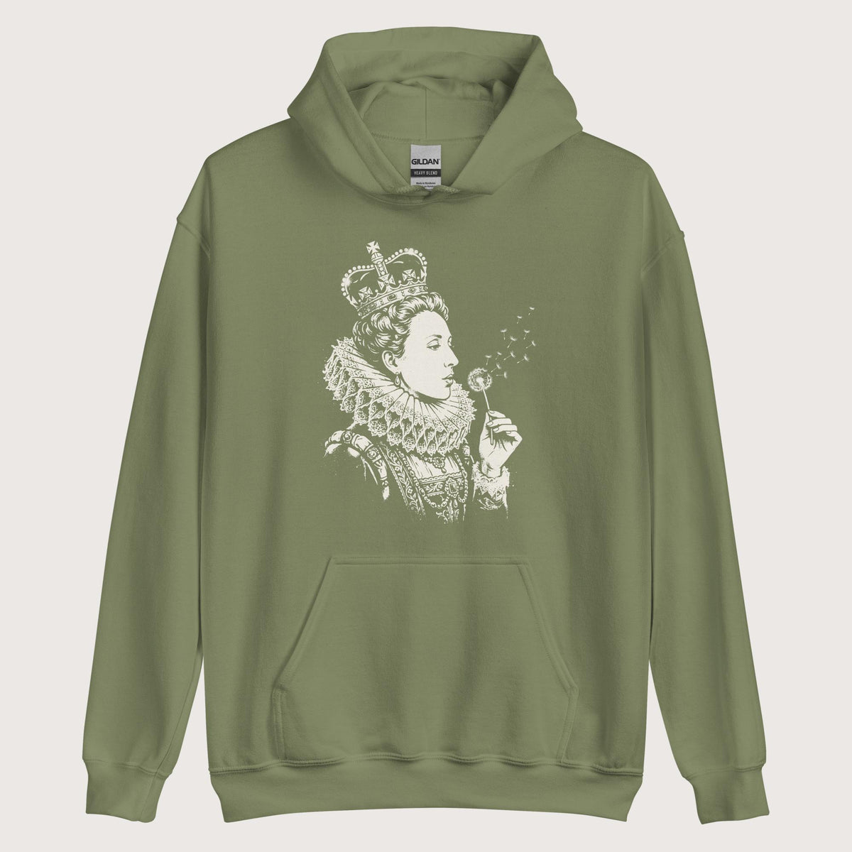 Military Green Elizabeth I Blowing Wishes Hoodie - history buff gift by HistoHead