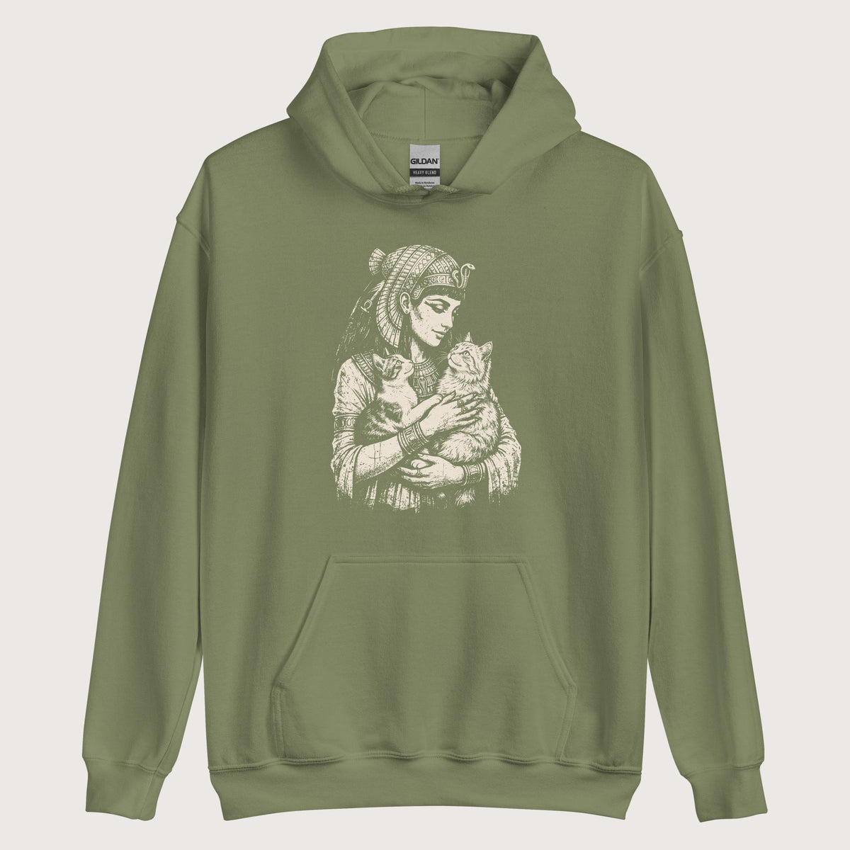 Military Green Cleopatra's Cats Hoodie - history buff gift by HistoHead