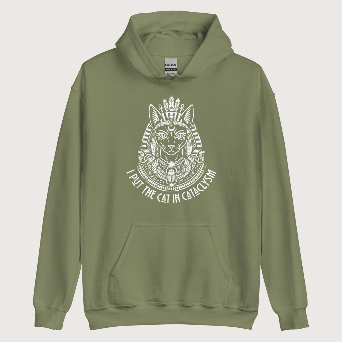 Military Green Bastet I Put the Cat in Cataclysm Hoodie - history buff gift by HistoHead