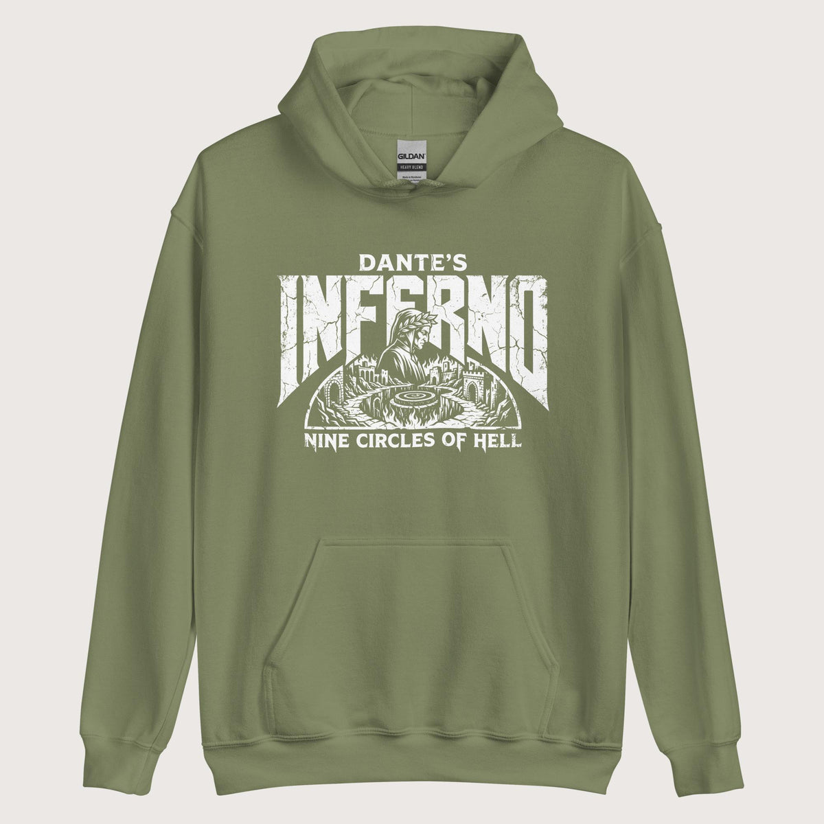 Military Green Dante's Inferno Hoodie - history buff gift by HistoHead