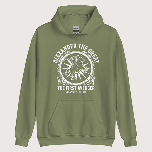 Military Green Alexander the Great First Avenger Hoodie - history buff gift by HistoHead