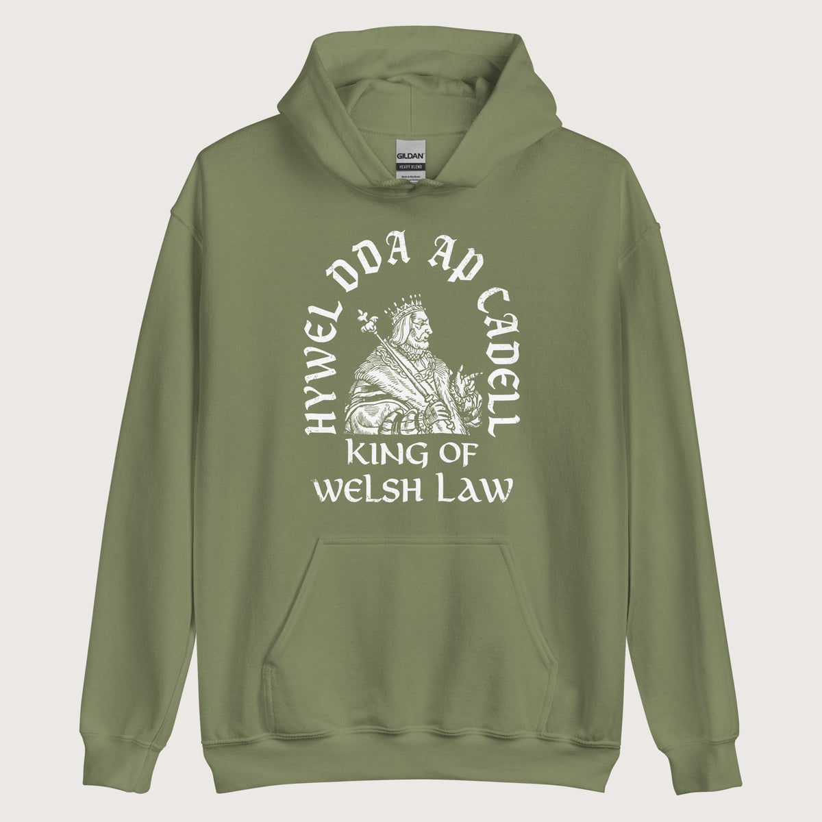 Military Green Hywel Dda King of Welsh Law Hoodie - history buff gift by HistoHead