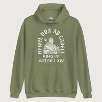 Military Green Hywel Dda King of Welsh Law Hoodie - history buff gift by HistoHead