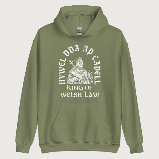 Military Green Hywel Dda King of Welsh Law Hoodie - history buff gift by HistoHead