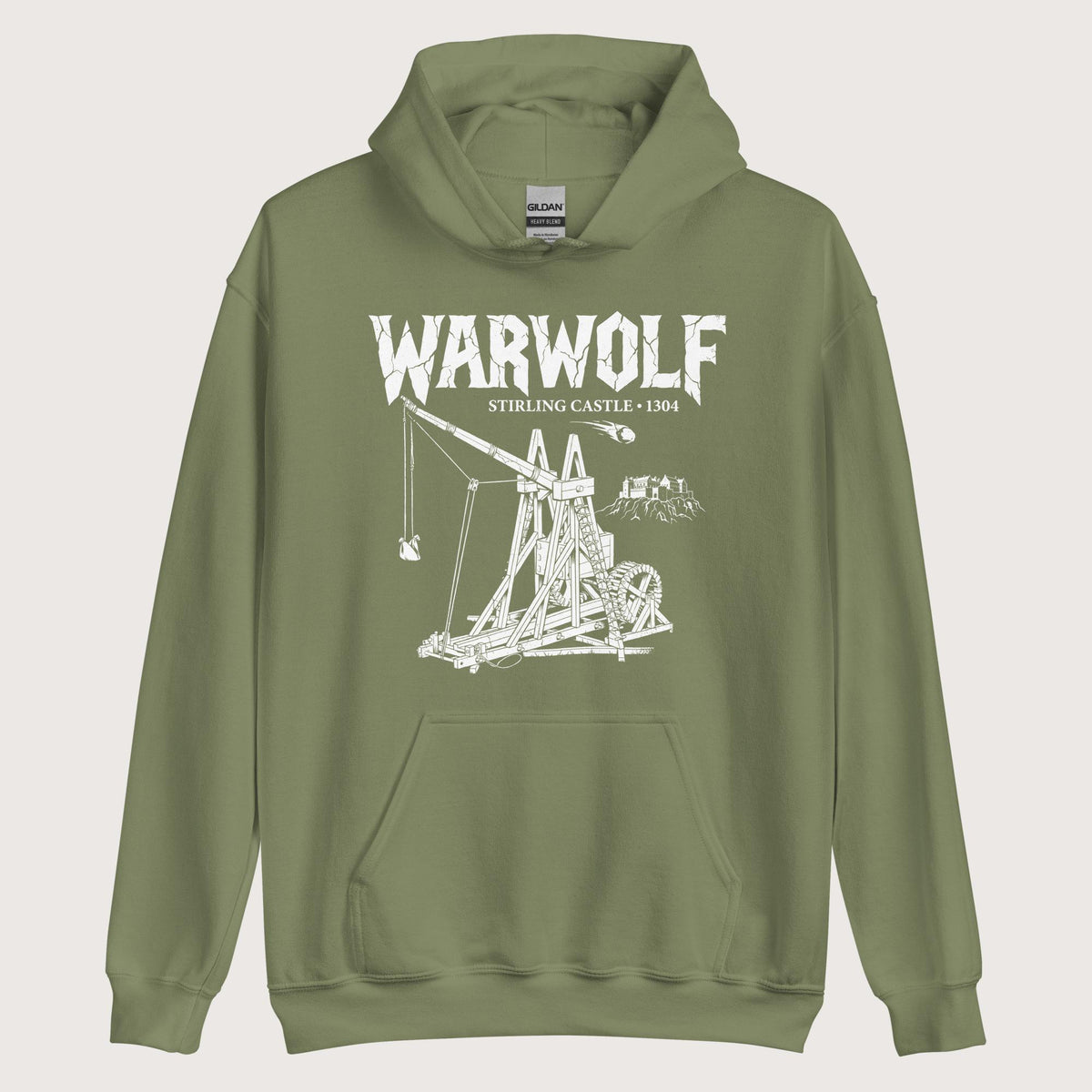 Military Green Warwolf Trebuchet Hoodie - history buff gift by HistoHead