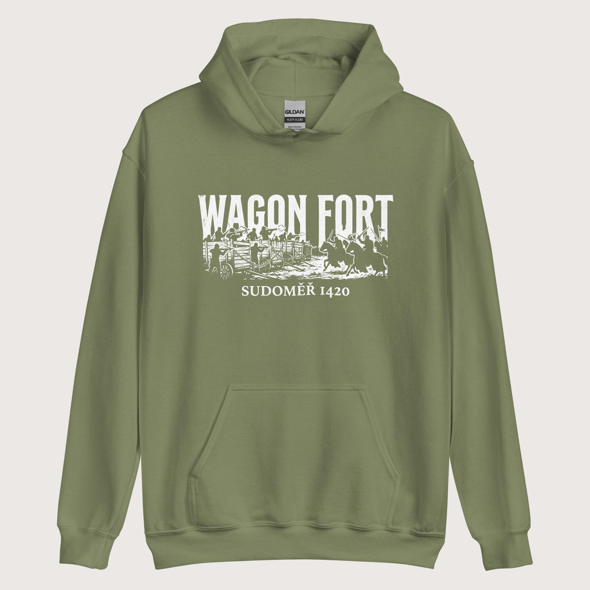 Military Green Wagon Fort Battle of Sudoměř Hoodie - history buff gift by HistoHead