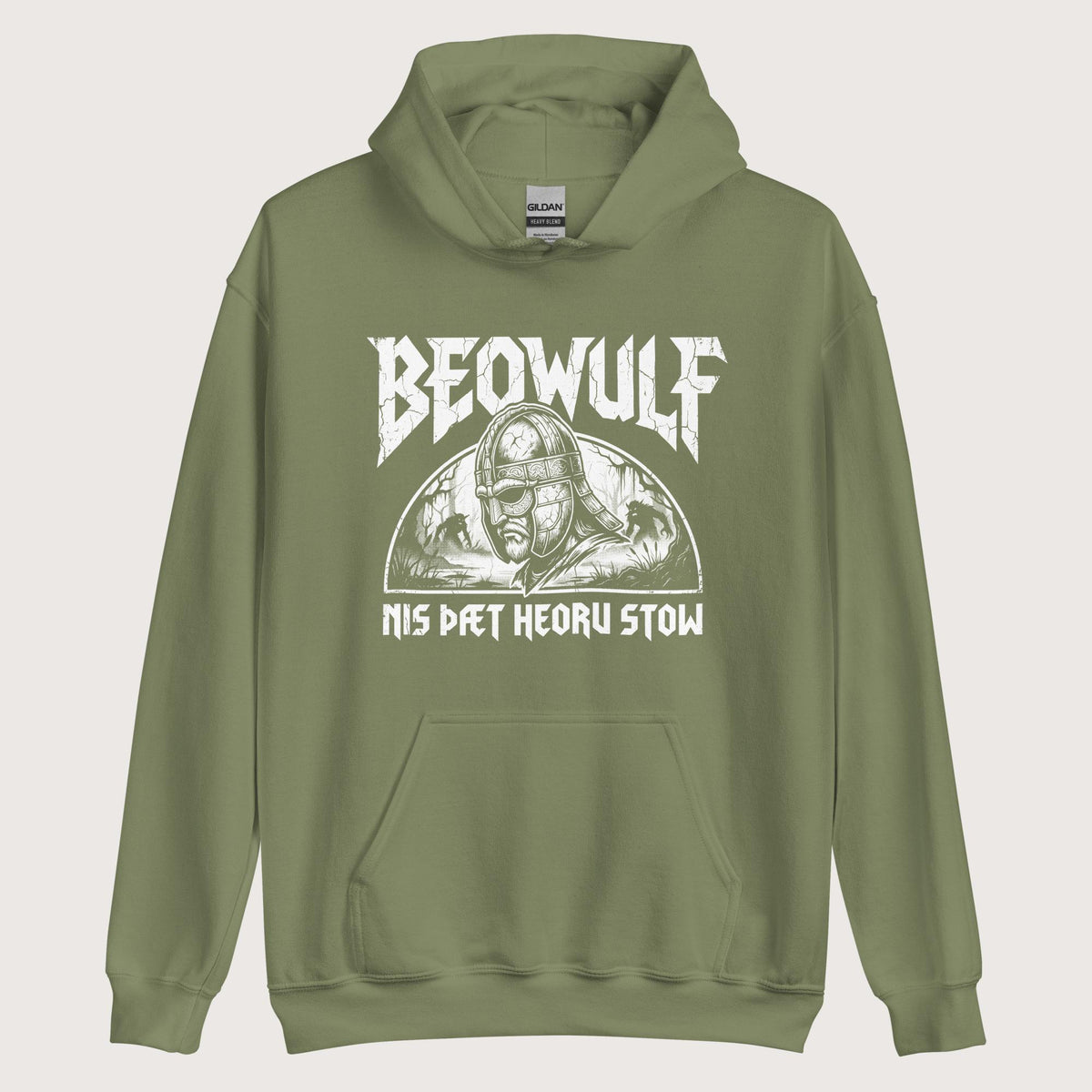 Military Green Beowulf That Is No Pleasant Place Old English Hoodie - history buff gift by HistoHead