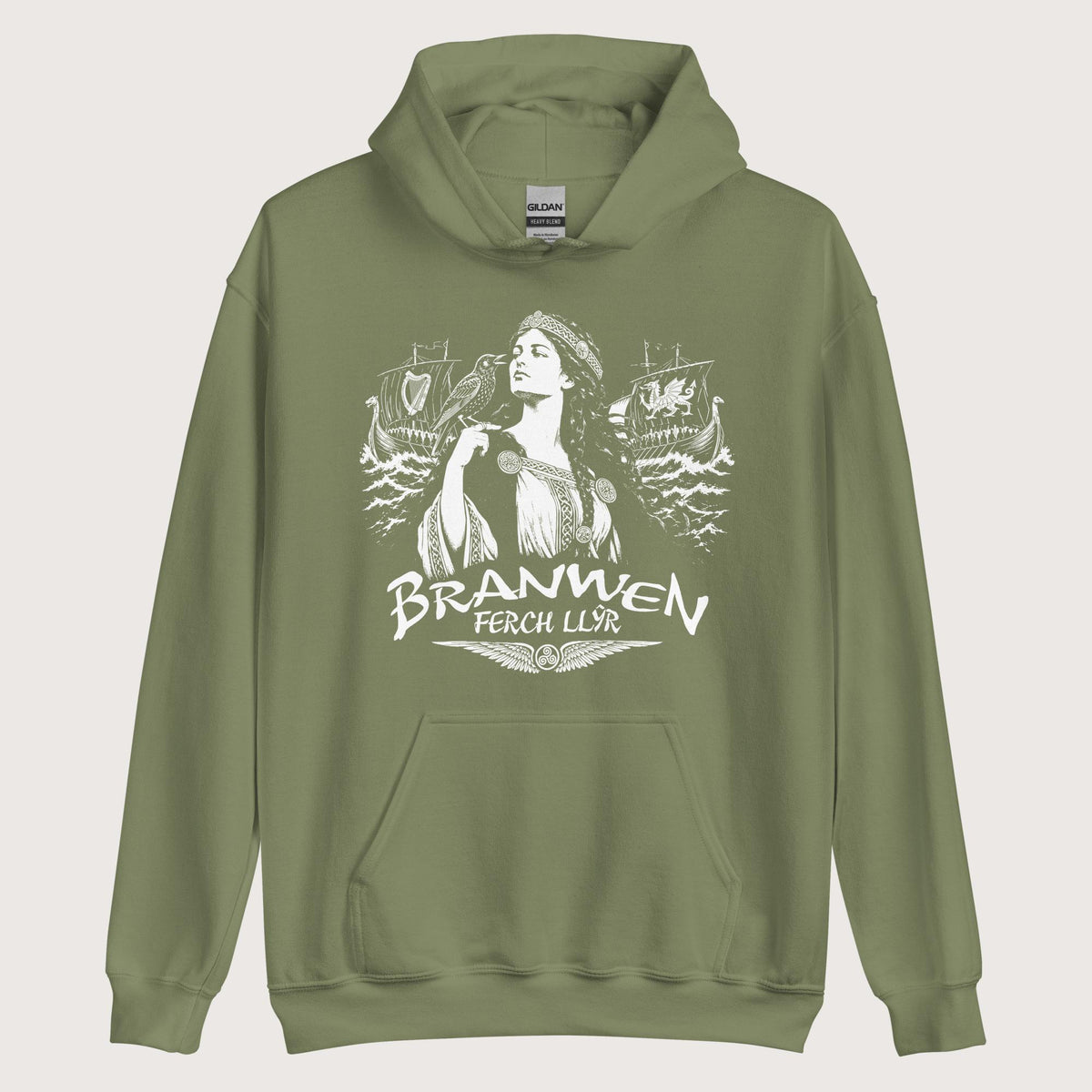 Military Green Branwen ferch Llŷr Hoodie - history buff gift by HistoHead