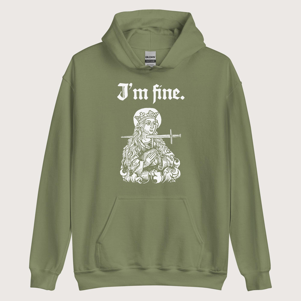 Military Green Saint Lucy I'm Fine Hoodie - history buff gift by HistoHead