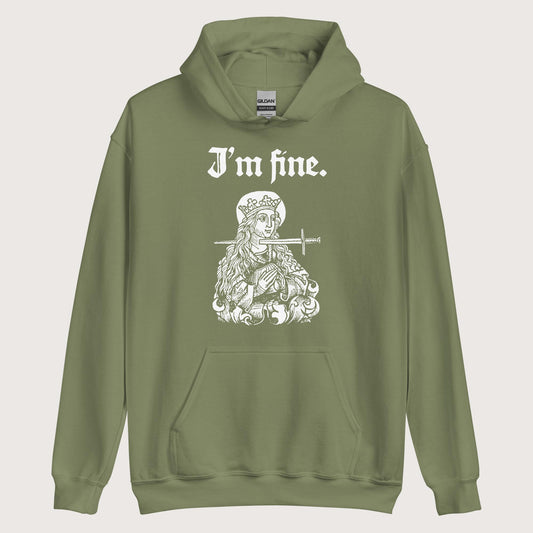 Military Green Saint Lucy I'm Fine Hoodie - history buff gift by HistoHead